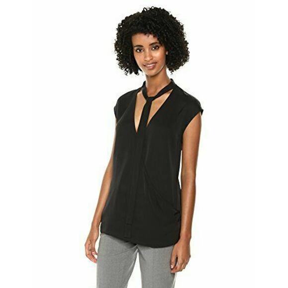 THEORY Relaxed Tie-Neck Sleeveless Silk Wrap Top in Black Size Small - Picture 8 of 11